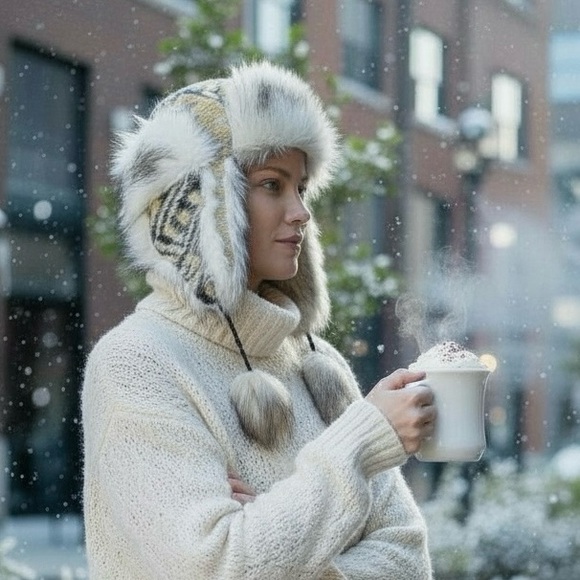 Grizzly Accessories - Grizzly Faux Fur Trapper Hat Yellow Gray Ivory
